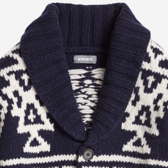 BONOBOS Men's Hand-Knit Cardigan in Navy/White - Picture 6 of 8